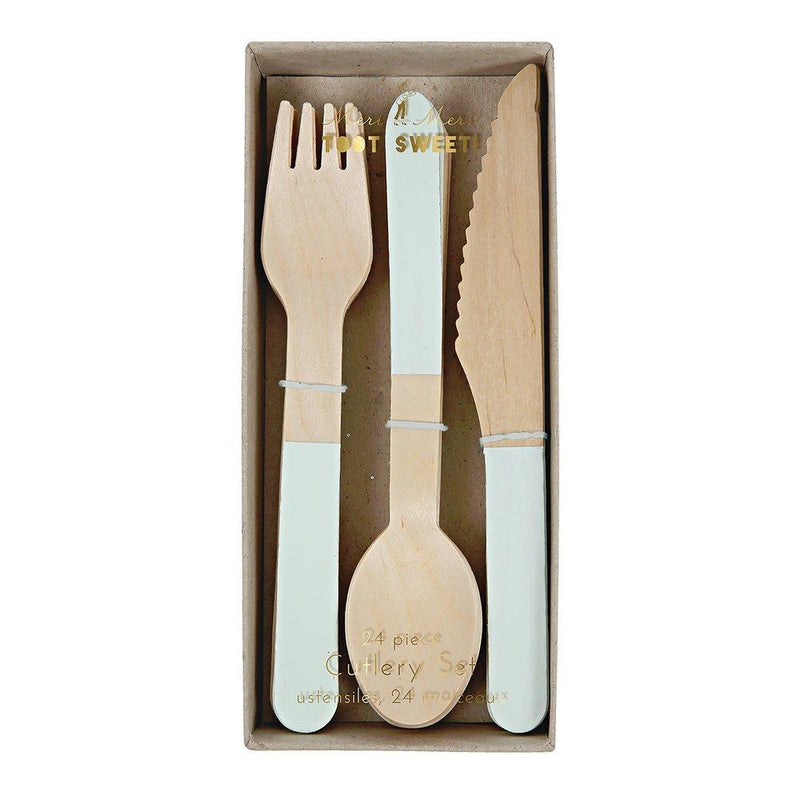 Pale Mint Green Wooden Cutlery Set of 24