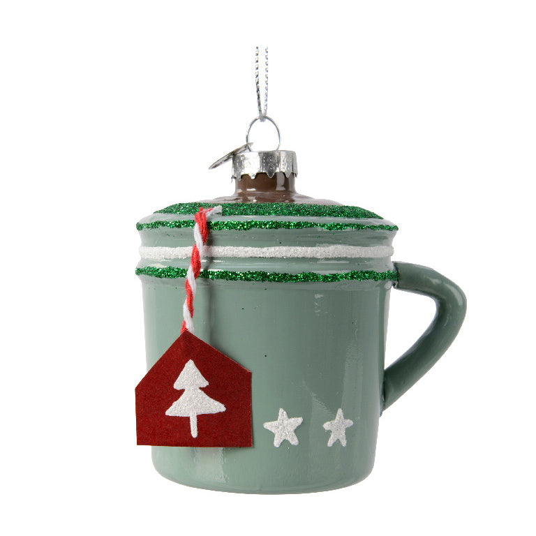 Green teacup Shaped Glass Christmas Hanging Bauble