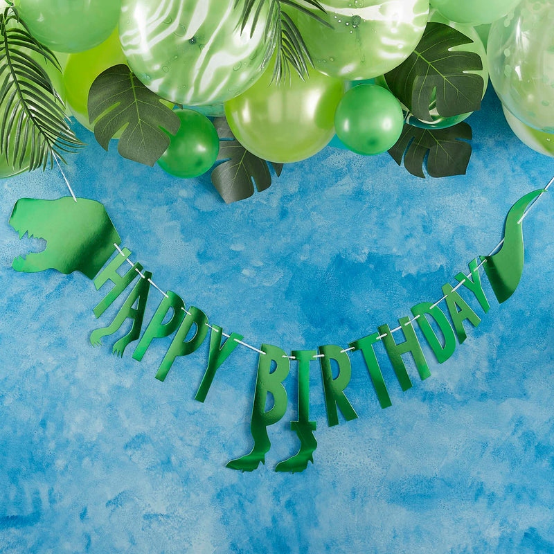 Green Happy Birthday Party Dinosaur Bunting 2 Metres