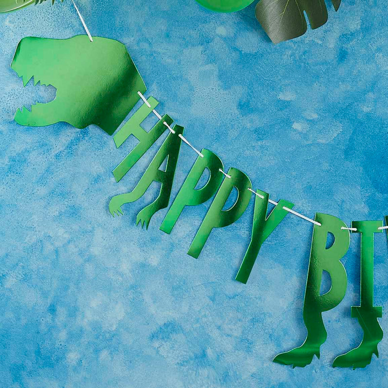 Green Happy Birthday Party Dinosaur Bunting 2 Metres