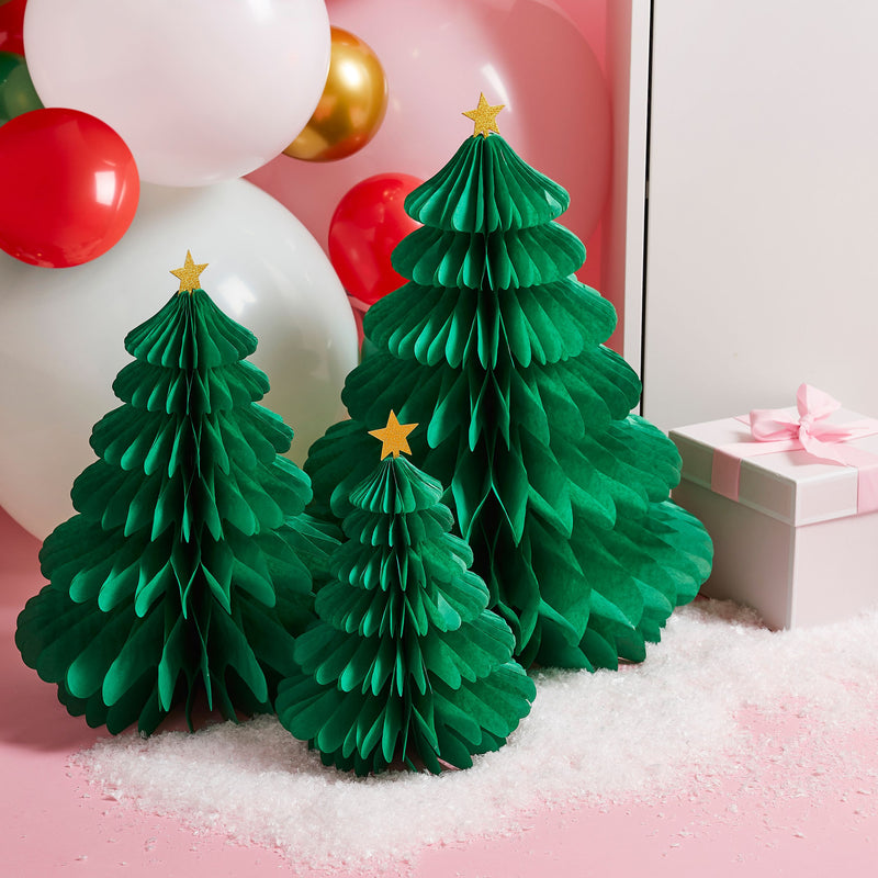 Green Honeycomb Christmas Tree Decorations Pack of 3