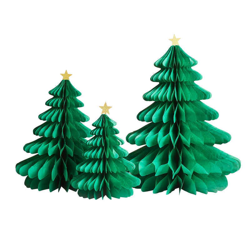 Green Honeycomb Christmas Tree Decorations Pack of 3