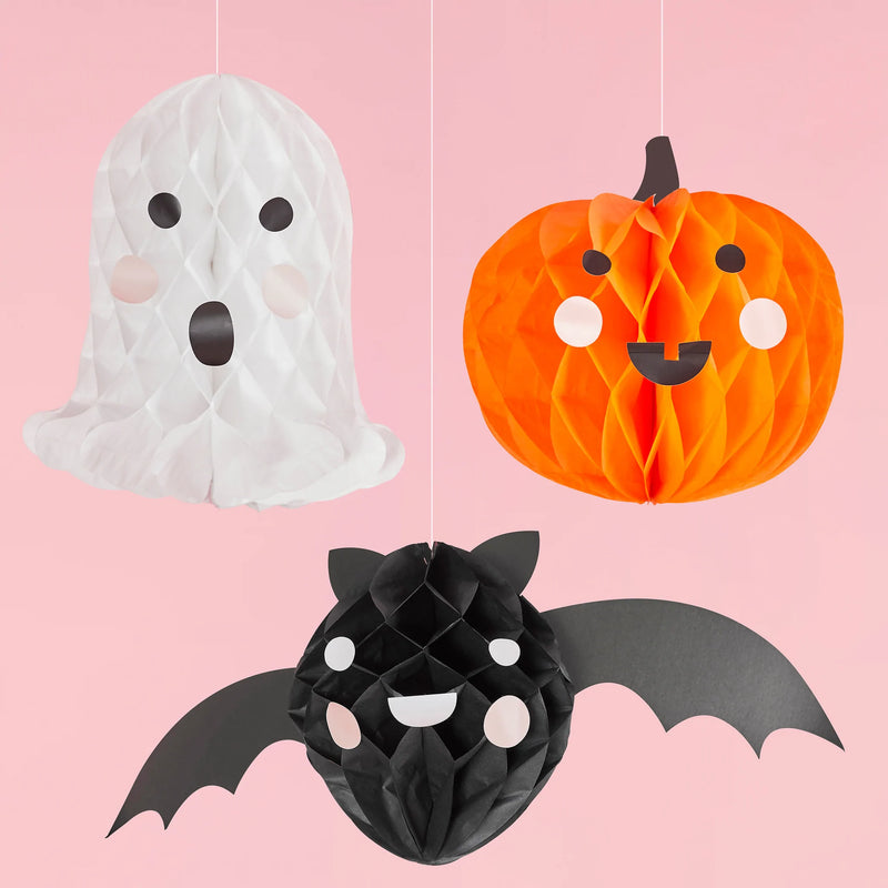 Halloween Honeycomb Hanging Decoration Pack of 3 Ghost Pumpkin Bat