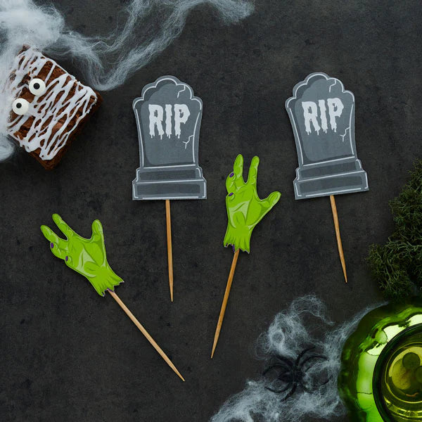 Zombie Card Cake Toppers Picks Pack of 12 for Halloween