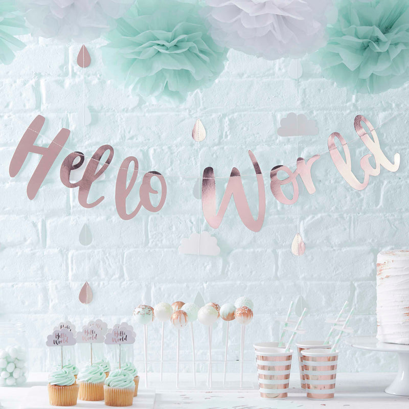 Hello World Rose Gold Baby Shower Bunting 2 Metres