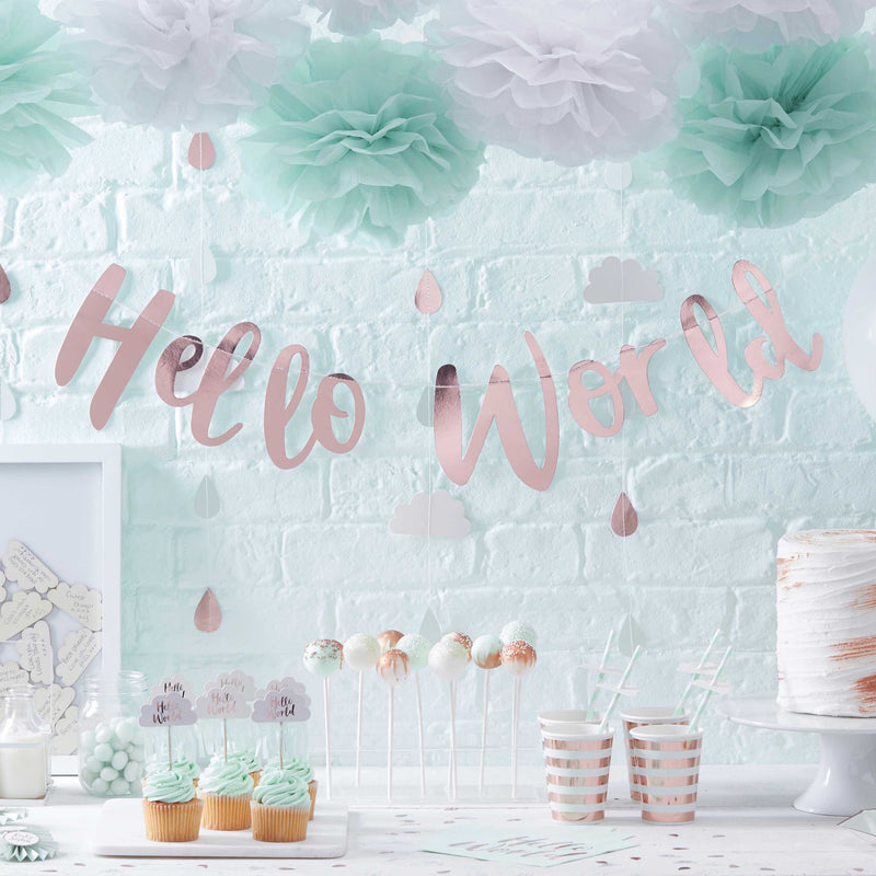 Hello World Rose Gold Baby Shower Bunting 2 Metres