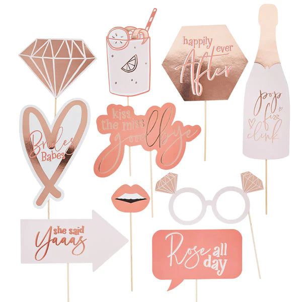 Rose Gold Hen Party Photo Booth Props Pack of 10