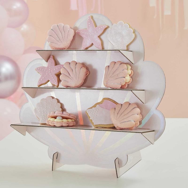 Iridescent and Pink Mermaid Shell Shaped Treat Stand