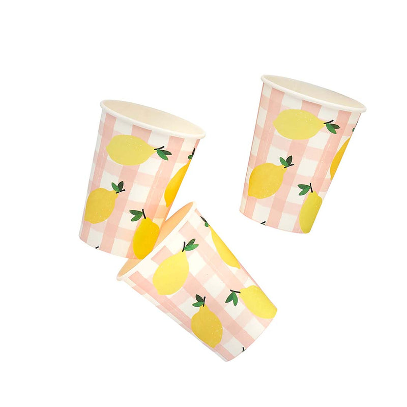 Lemon and Gingham Paper Cups Pack of 8