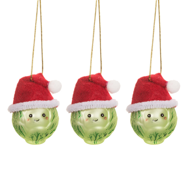 Mini Santa Brussel Sprout Hanging Decorations - Set of 3