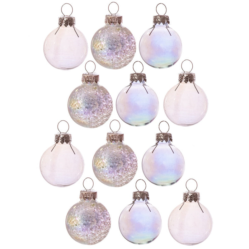 Mini White Iridescent Baubles - Set Of 12 Hanging Decoration Baubles
