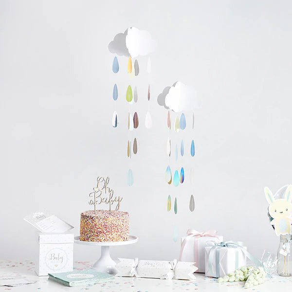 Cloud with Multicoloured Droplets Hanging Decoration Pack of 2