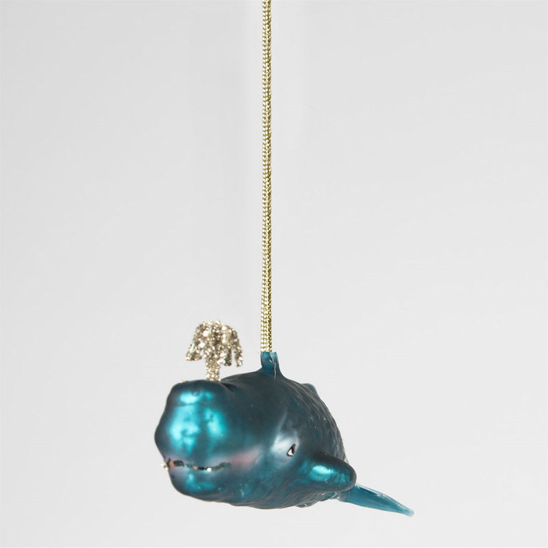Blue And Gold Whale Shaped Hanging Christmas Bauble