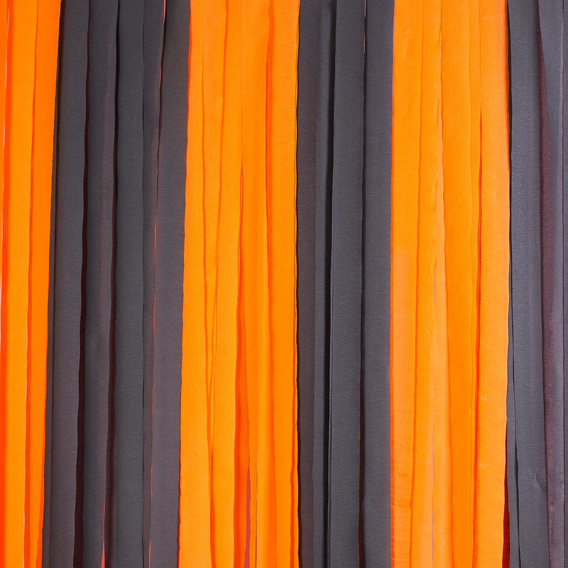 Black and Orange Halloween Crepe Paper Streamer Backdrop Pack of 6 x 20m