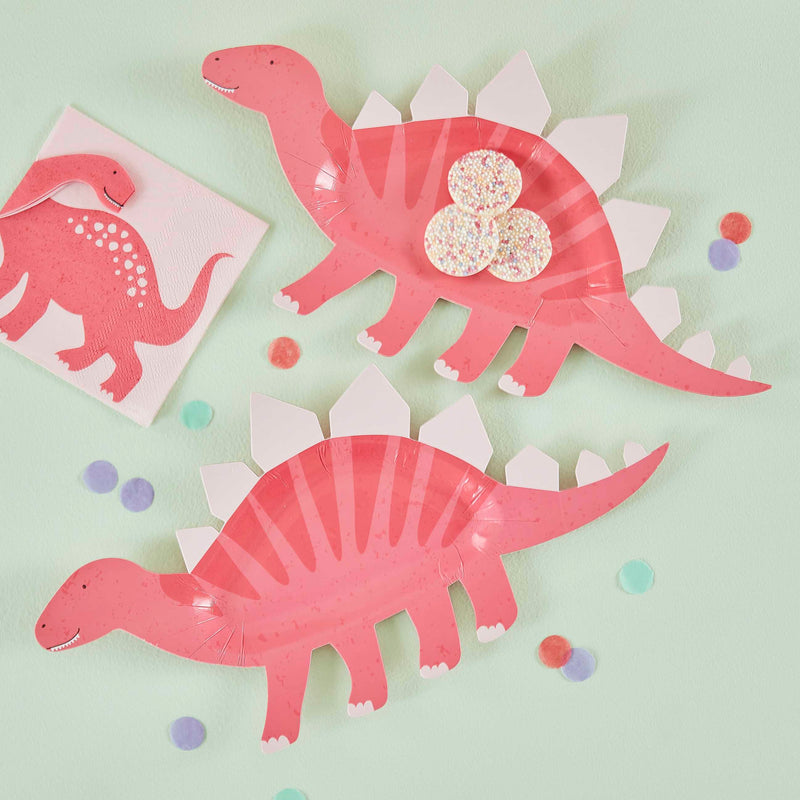 Pink Shaped Dinosaur Sweet Treat Plate Pack of 8