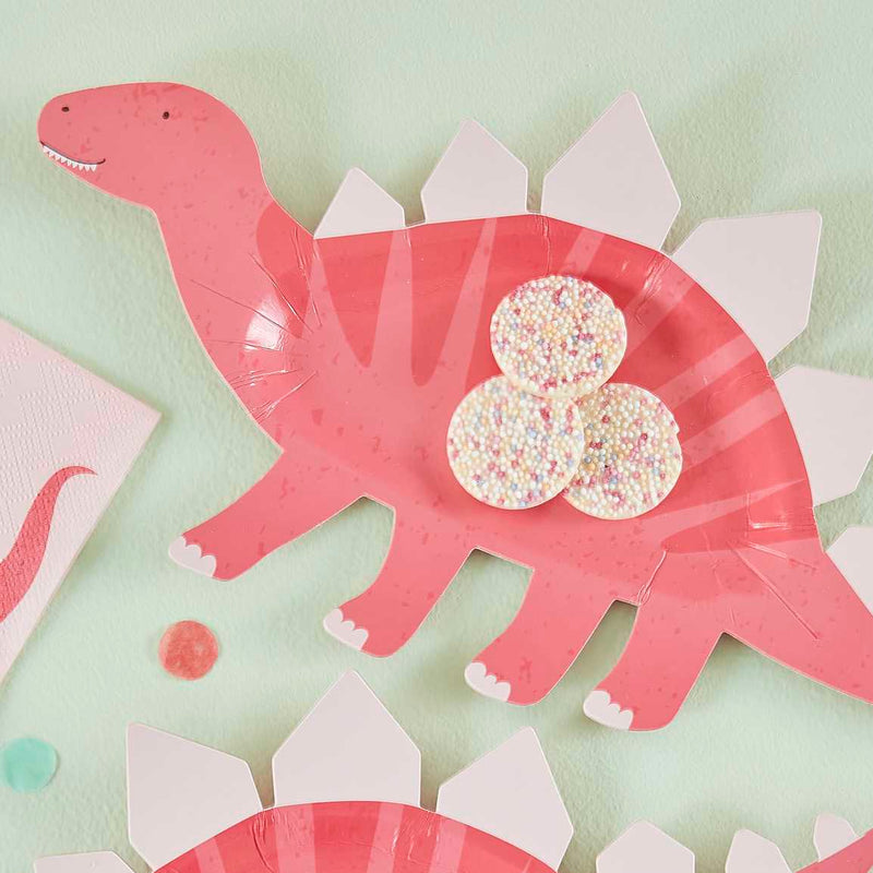 Pink Shaped Dinosaur Sweet Treat Plate Pack of 8