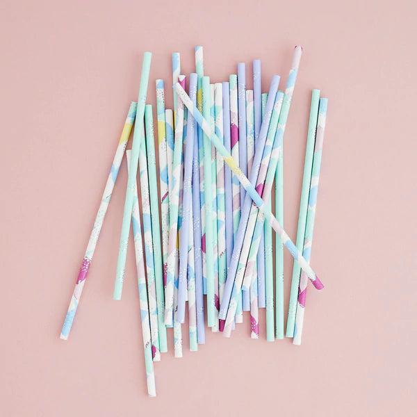 Pastel Patterned Paper Straws Pack of 20