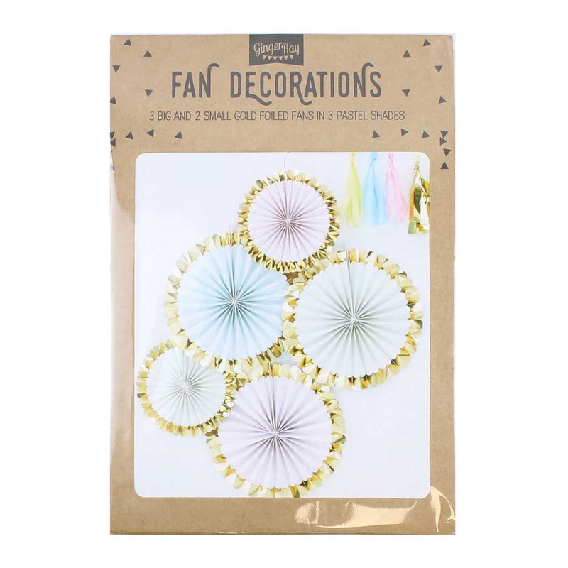 Gold Foil Pastel Pinwheel Fan Decorations Pack of 5