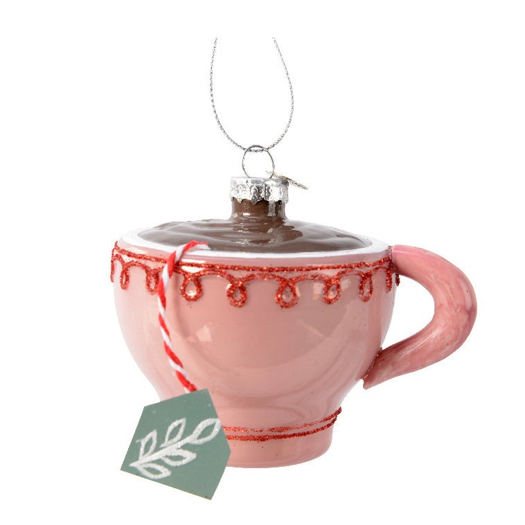 Pink Teacup Shaped 3d Glass Christmas Hanging Bauble