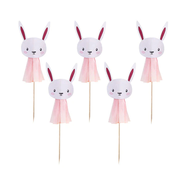 Pink Bunny Cake Toppers Picks Pack of 6 for Baby Shower or Easter