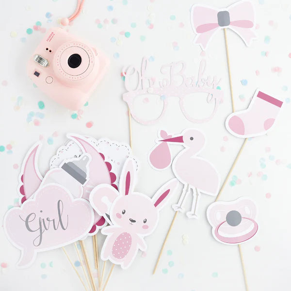 Pink Baby Shower Photo Booth Props Pack of 13