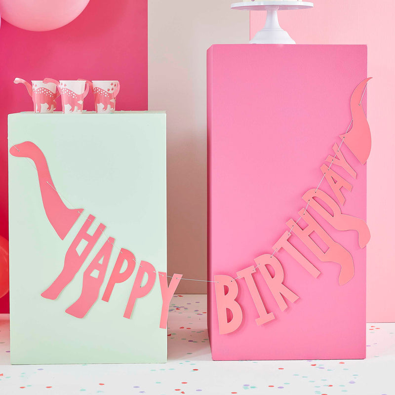 Pink Happy Birthday Dinosaur Shaped Bunting 27cm (H) x 137cm (L)