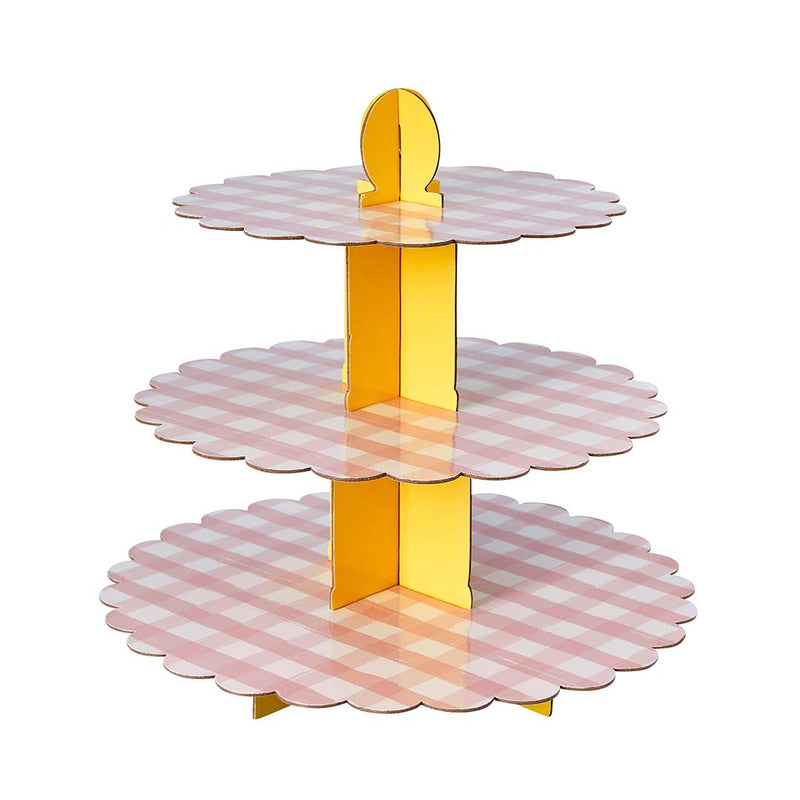 Pink Gingham 3 Tier Cake Stand 34cm x 34cm