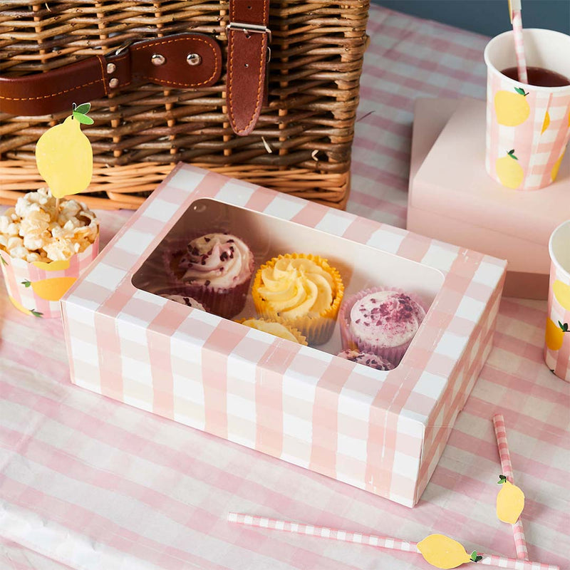 Pink Gingham Cupcake Box Display Case Pack of 1