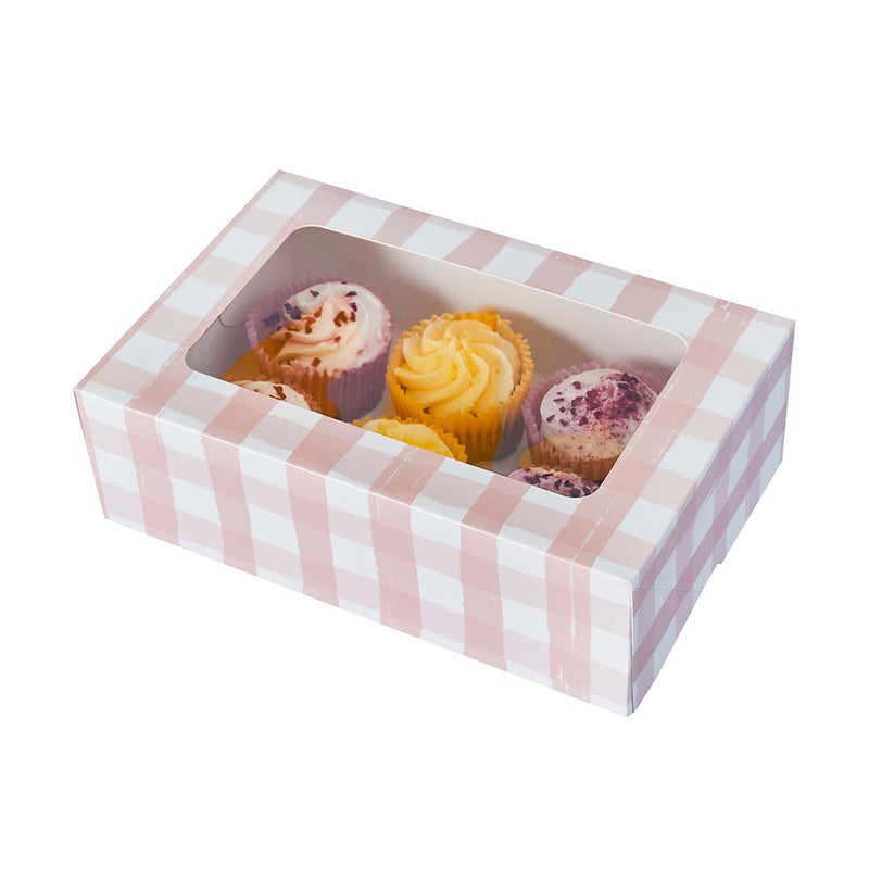 Pink Gingham Cupcake Box Display Case Pack of 1