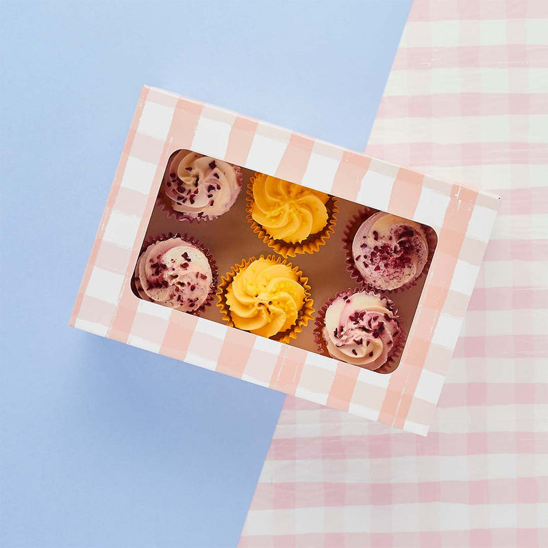 Pink Gingham Cupcake Box Display Case Pack of 1