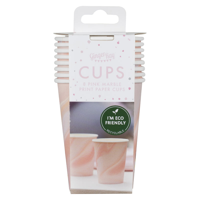 Pink Marble Paper Cups Eco Friendly Pack of 8