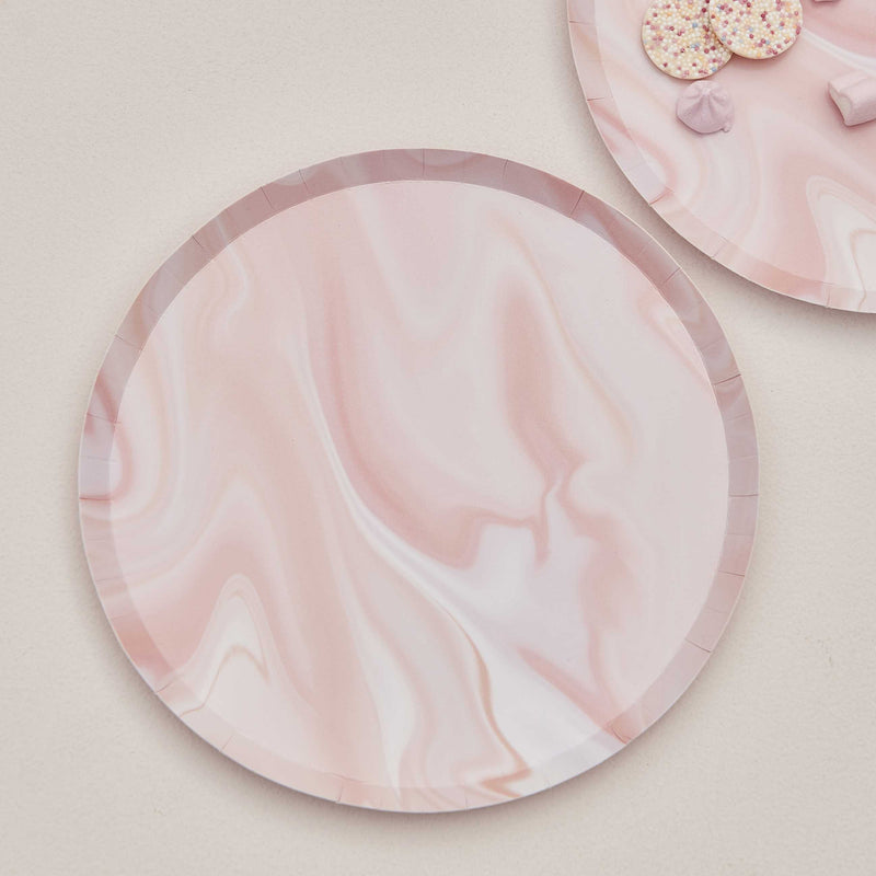 Pink Marble Paper Plates Eco Friendly Pack of 8