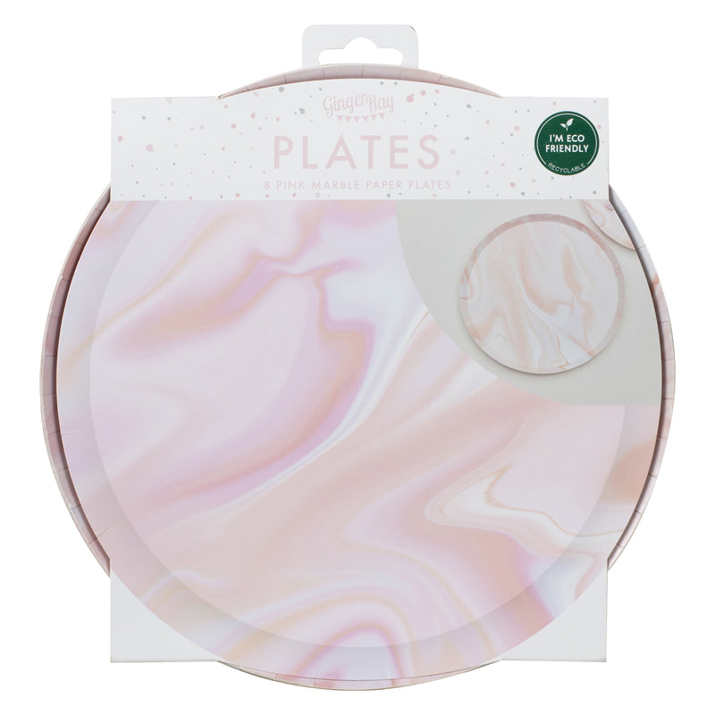 Pink Marble Paper Plates Eco Friendly Pack of 8