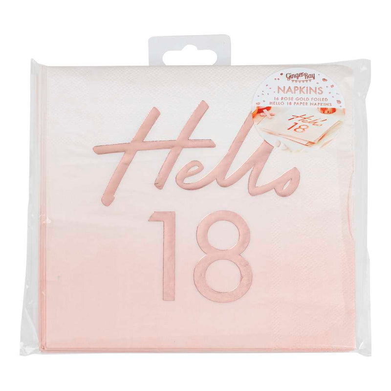 Rose Gold and Pink Hello 18 Milestone Napkins Pack of 16