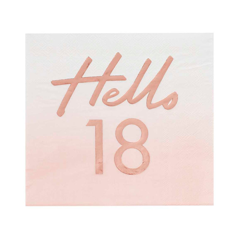 Rose Gold and Pink Hello 18 Milestone Napkins Pack of 16