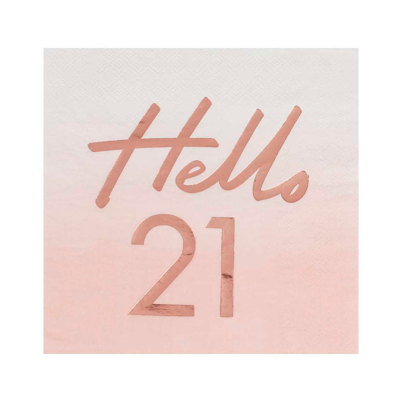 Rose Gold and Pink Hello 21 Milestone Napkins Pack of 16