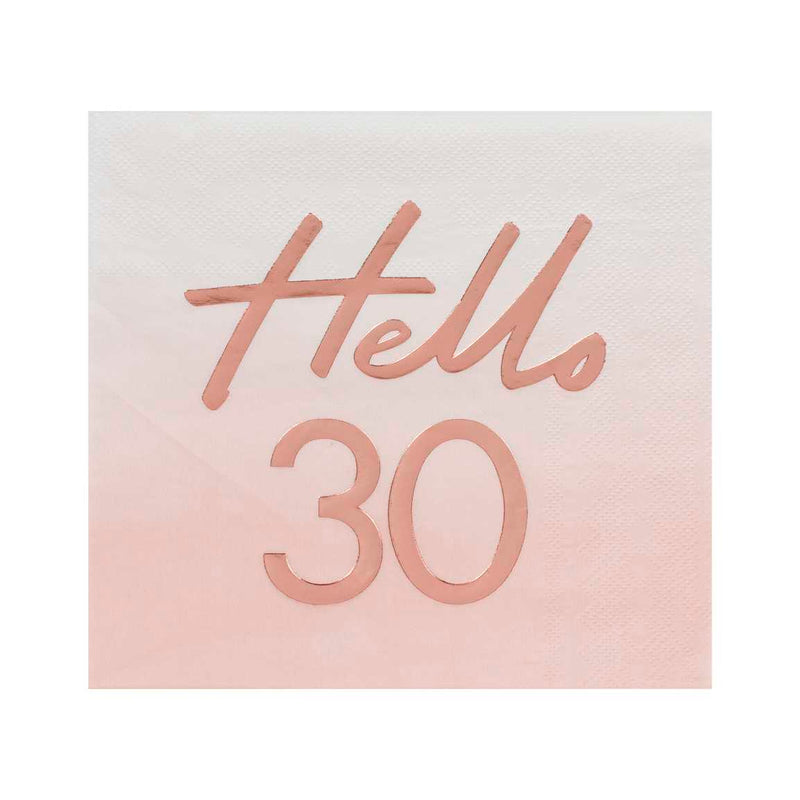 Rose Gold and Pink Hello 30 Milestone Napkins Pack of 16