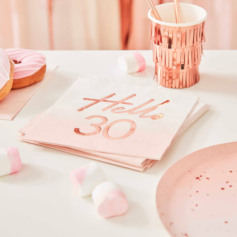 Rose Gold and Pink Hello 30 Milestone Napkins Pack of 16