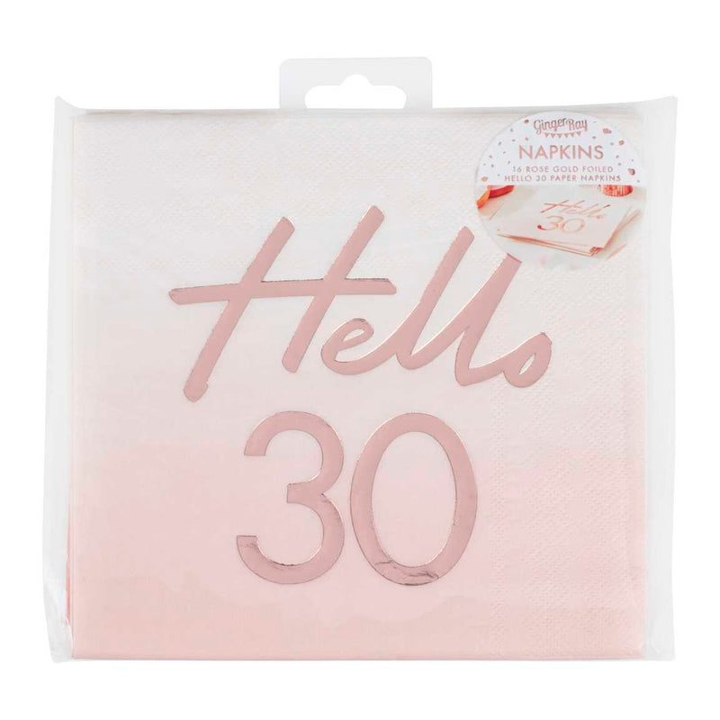 Rose Gold and Pink Hello 30 Milestone Napkins Pack of 16
