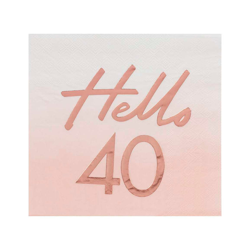 Rose Gold and Pink Hello 40 Milestone Napkins Pack of 16
