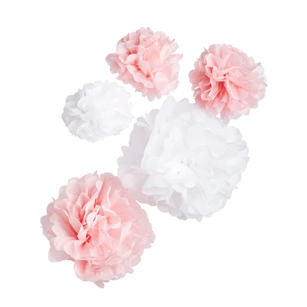 Pink and White Pompom Tissue Paper Decoration Pack of 5