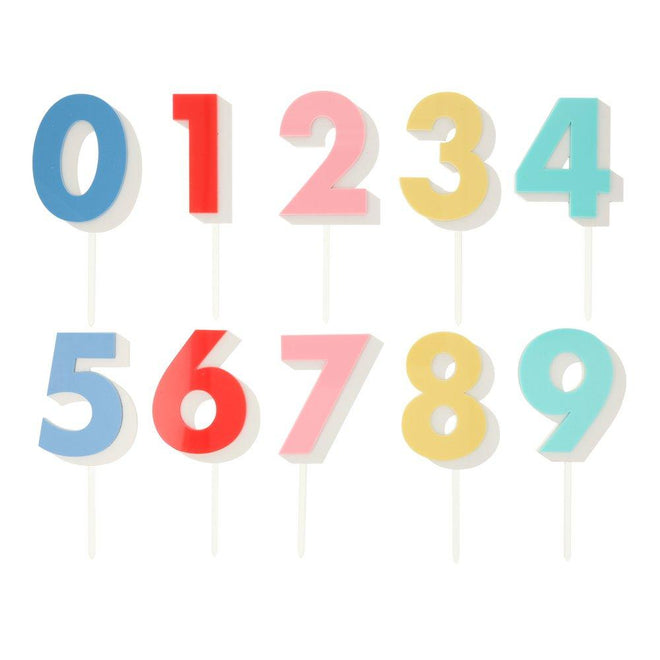 Rainbow Number Acrylic Cake Toppers Pack of 10 in 10 Designs