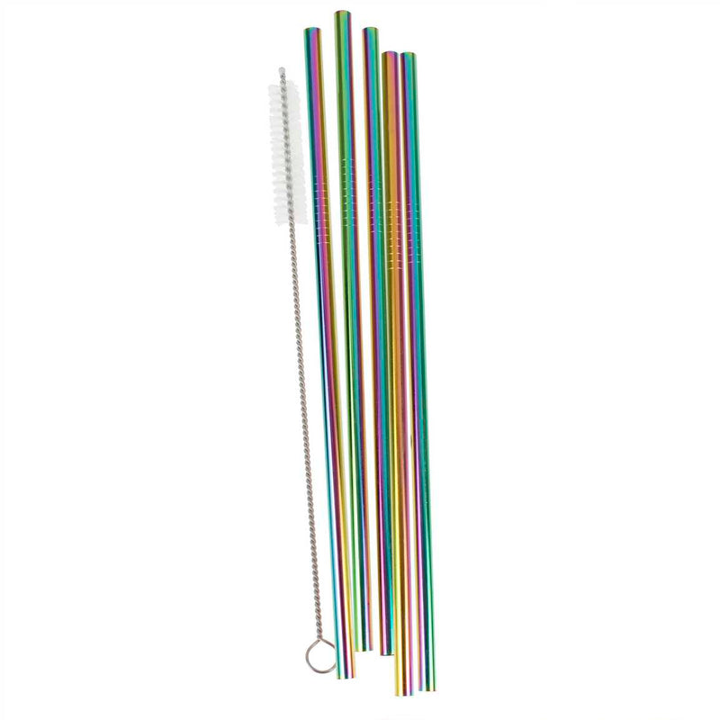 Rainbow Stainless Steel Reusable Straws Pack of 5
