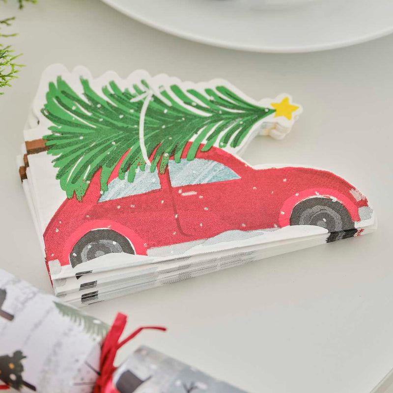 Festive Car and Christmas Tree Paper Christmas Napkins Pack of 16