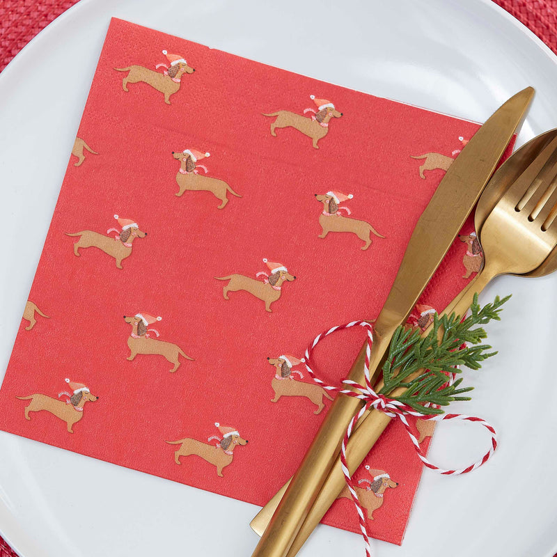 Sausage Dog Christmas Napkins Pack of 16