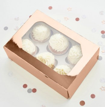 Rose Gold Cupcake Box - Pack of 1 Holds 6 Cupcakes