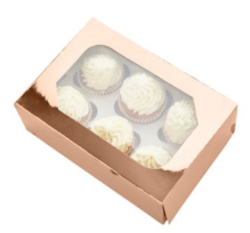 Rose Gold Cupcake Box - Pack of 1 Holds 6 Cupcakes