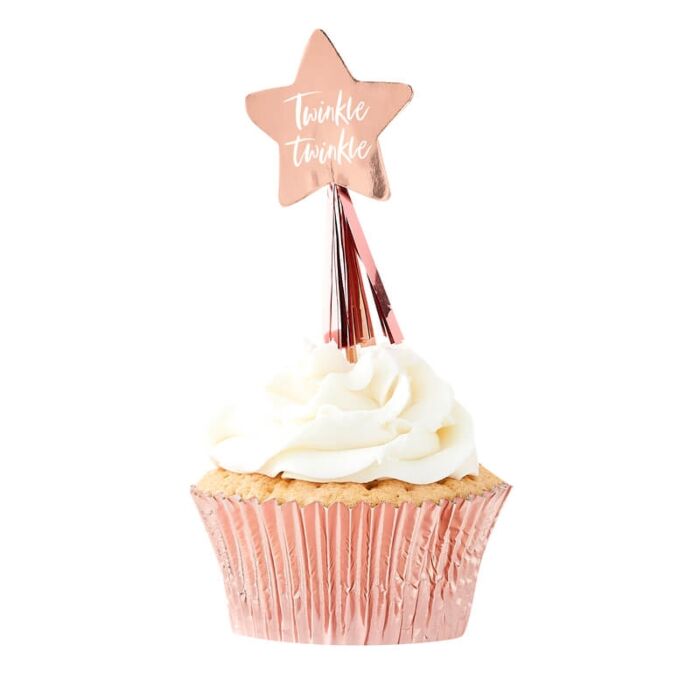 Rose Gold Foil Twinkle Twinkle Cupcake Toppers 12 Pack