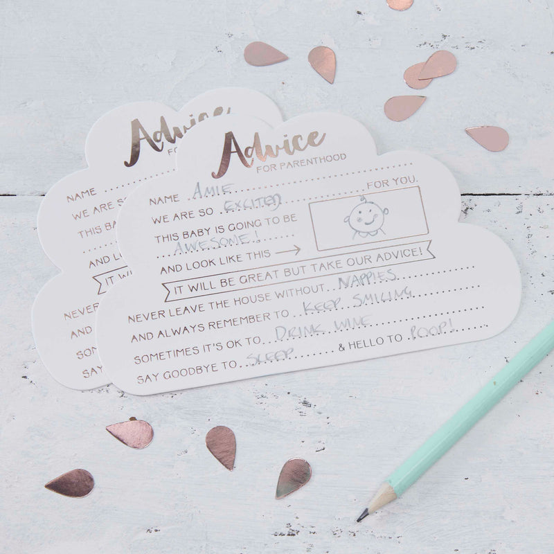 Rose Gold Baby Shower Advice Cards Pack of 10