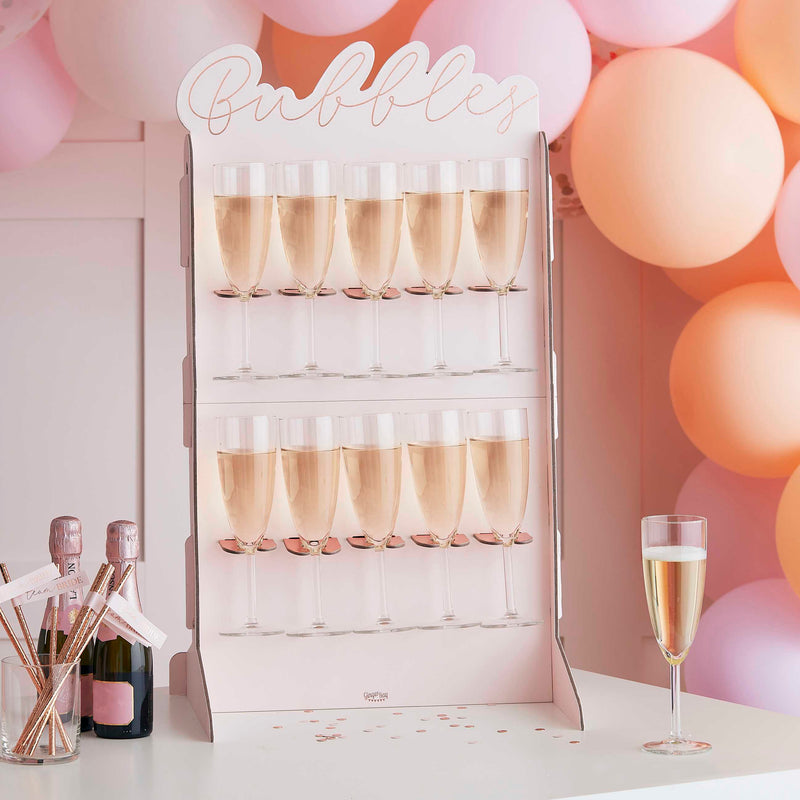 Rose Gold Foiled Bubbles Drinks Stand with 10 Glass Holders